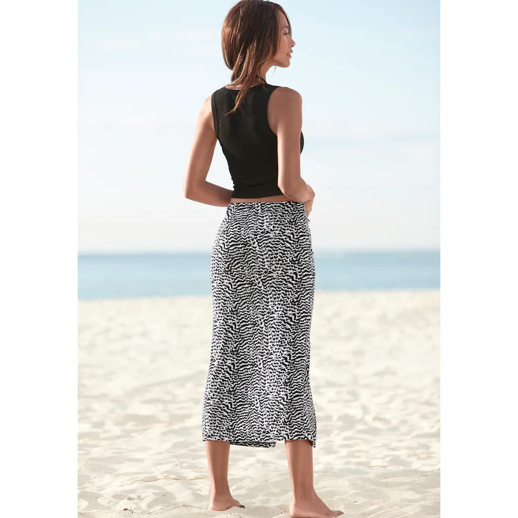 Vivance Midirock mit seitlicher Raffung und Schlitz Jerseyrock in Animalprint Clearance-Verkauf