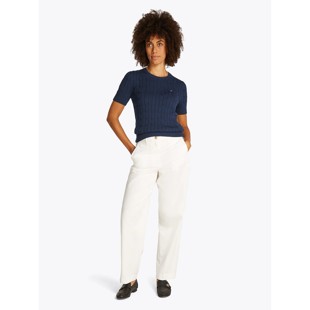 Tommy Hilfiger Kurzarmpullover »1985 CO MINI CABLE C-NK SS SWT« in tollem Strickmuster Im Verkauf