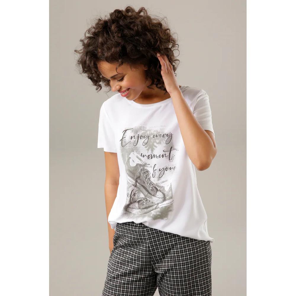 Aniston CASUAL Shirtbluse mit Glitzersteinchen verzierter Frontdruck Blitzverkäufe
