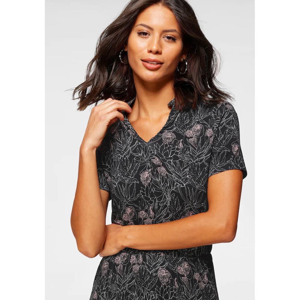 Laura Scott Jerseykleid wadenlang geblümtes Design aus Single Jersey mit Stehkragen Versandkostenfrei
