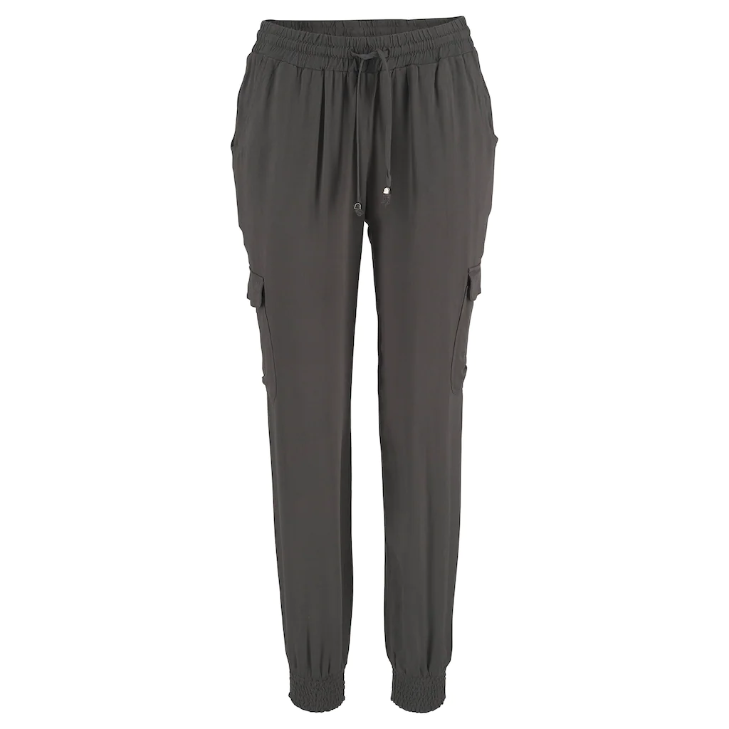 LASCANA Schlupfhose aus gewebter Viskose mit Taschen Stoffhose Cargohose Flash Sale