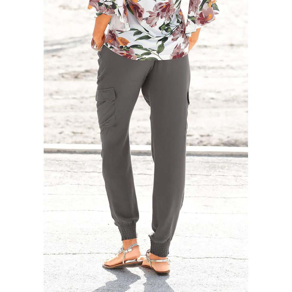 LASCANA Schlupfhose aus gewebter Viskose mit Taschen Stoffhose Cargohose Flash Sale