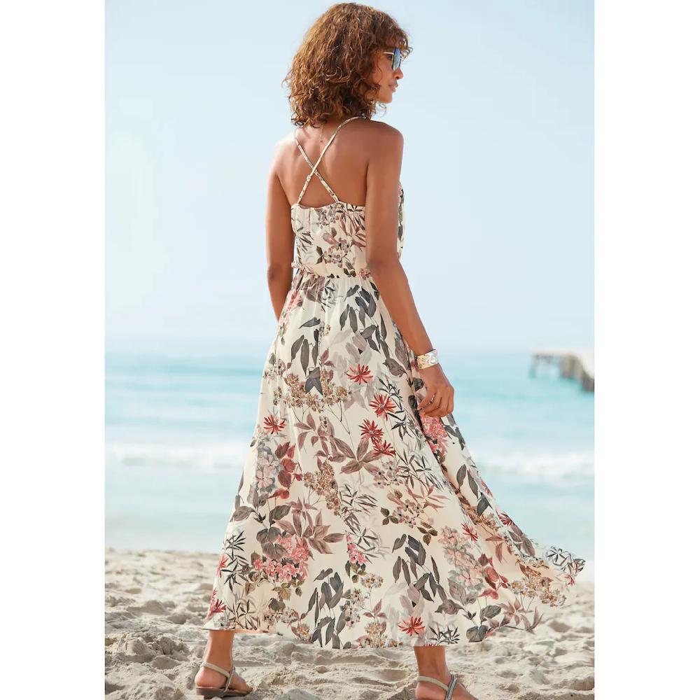 LASCANA Maxikleid mit Blumenprint leichtes Sommerkleid im Vokuhila-Stil Strandkleid Bestseller