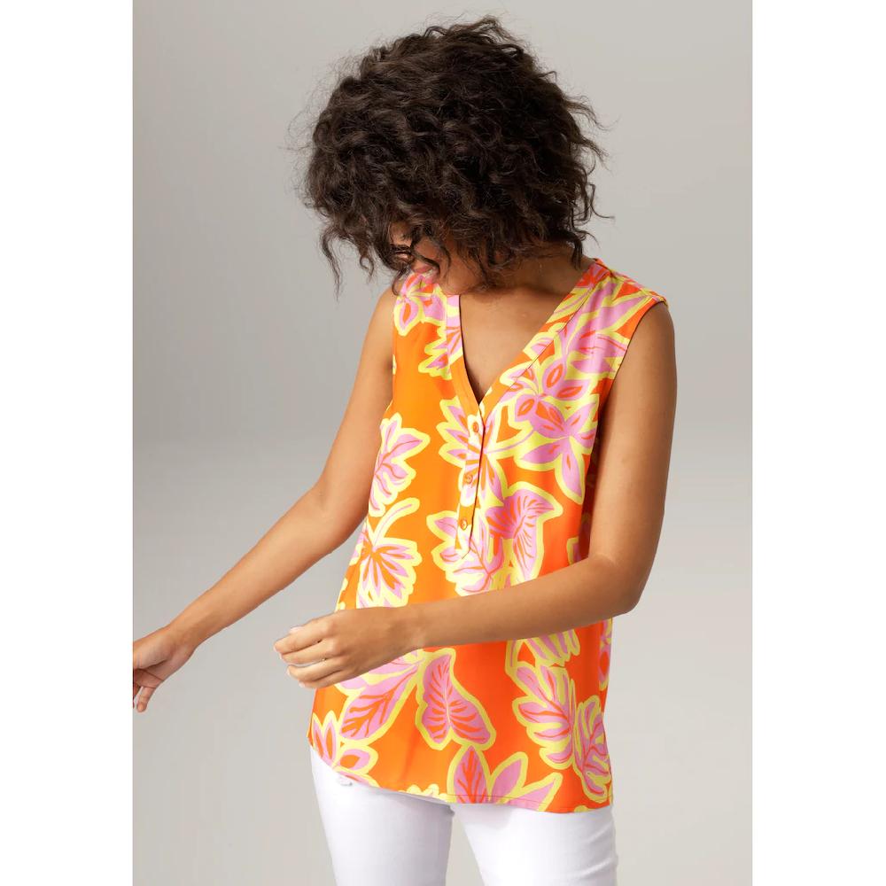 Aniston CASUAL Blusentop mit farbintensivem großflächigem Blätter-Druck Tägliche Deals
